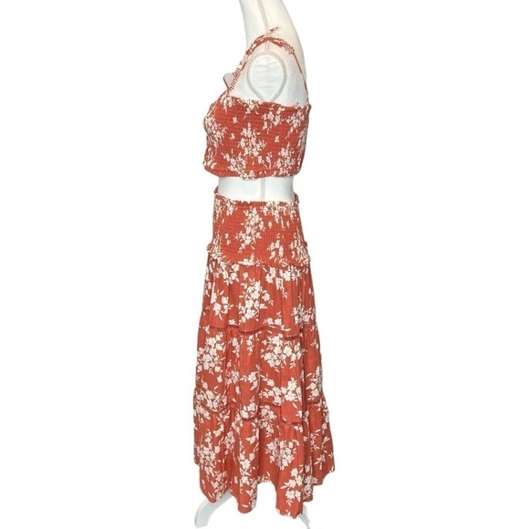 House of Harlow Linen Skirt Set Terracotta Floral Size M NEW - Picture 2 of 12